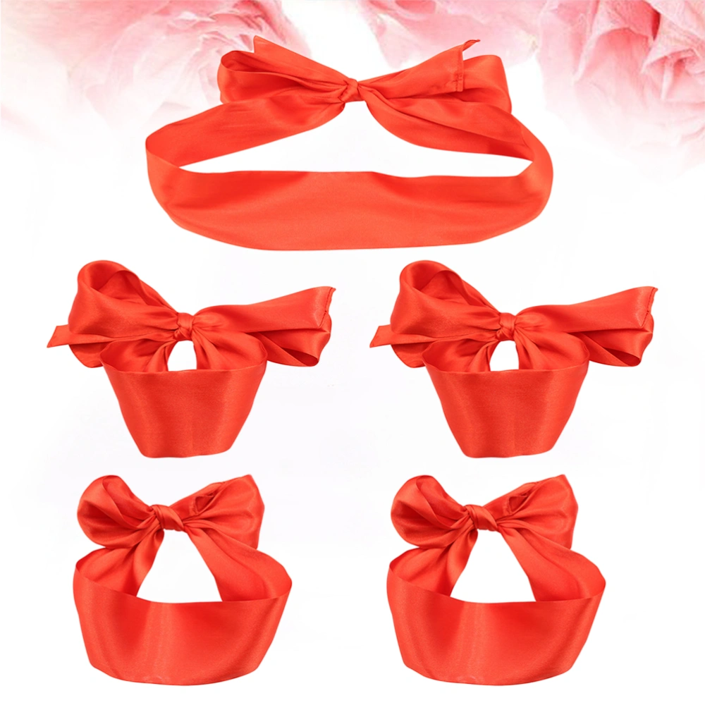 Red Eye Mask Satin Handcuffs Bondage Bed Sexy Restraints Blindfold Toy Roleplay Shackles Sex Game Accessories Set for Adults Couples(1 Pair Handcuffs and 1 Pair Shackles and 1pc Eye Mask )