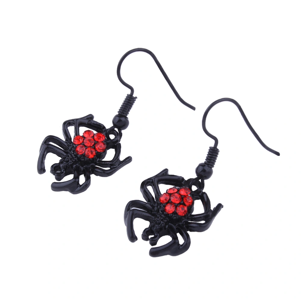 1Pair Women Creative Alloy Vintage Spider Mesh Earrings Short Spider Ear Studs Rings Jewelry (Black)