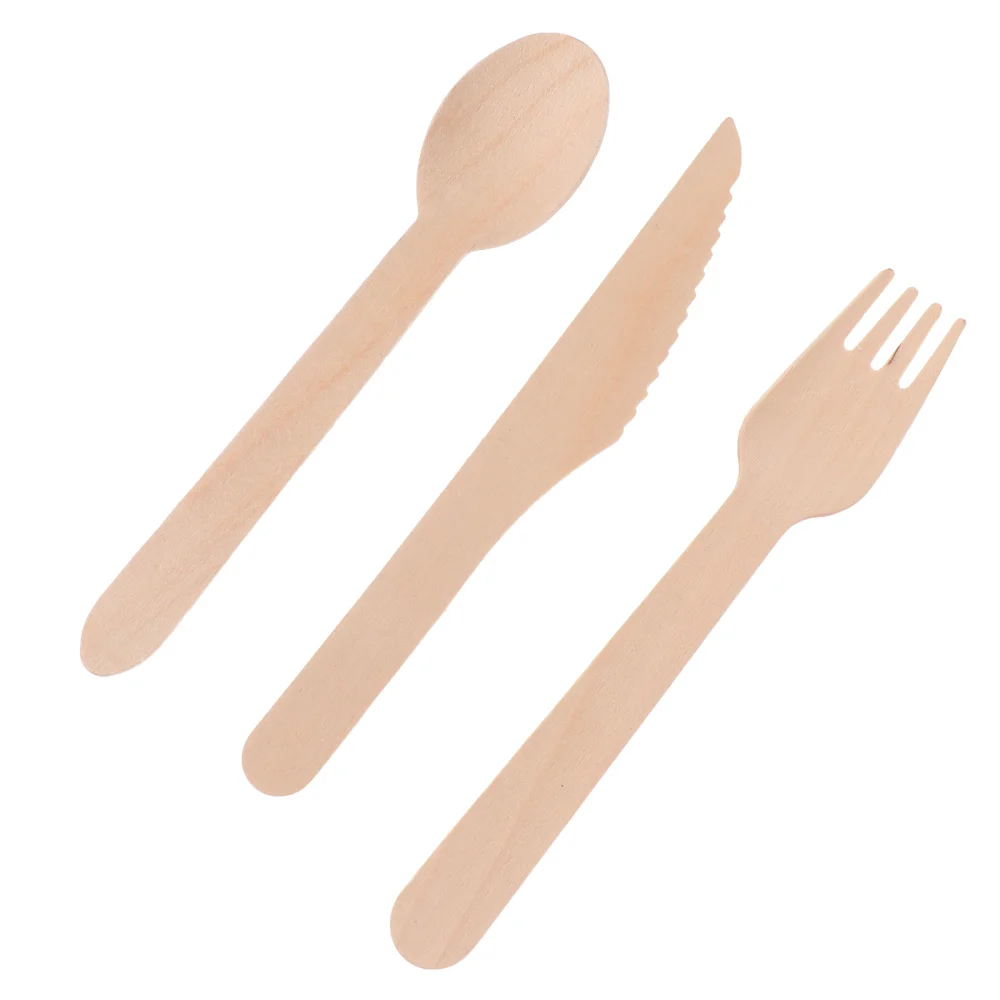 1 Set of DIY Wood Crafts Wooden Painting Spoon Cutter and Fork Flatware