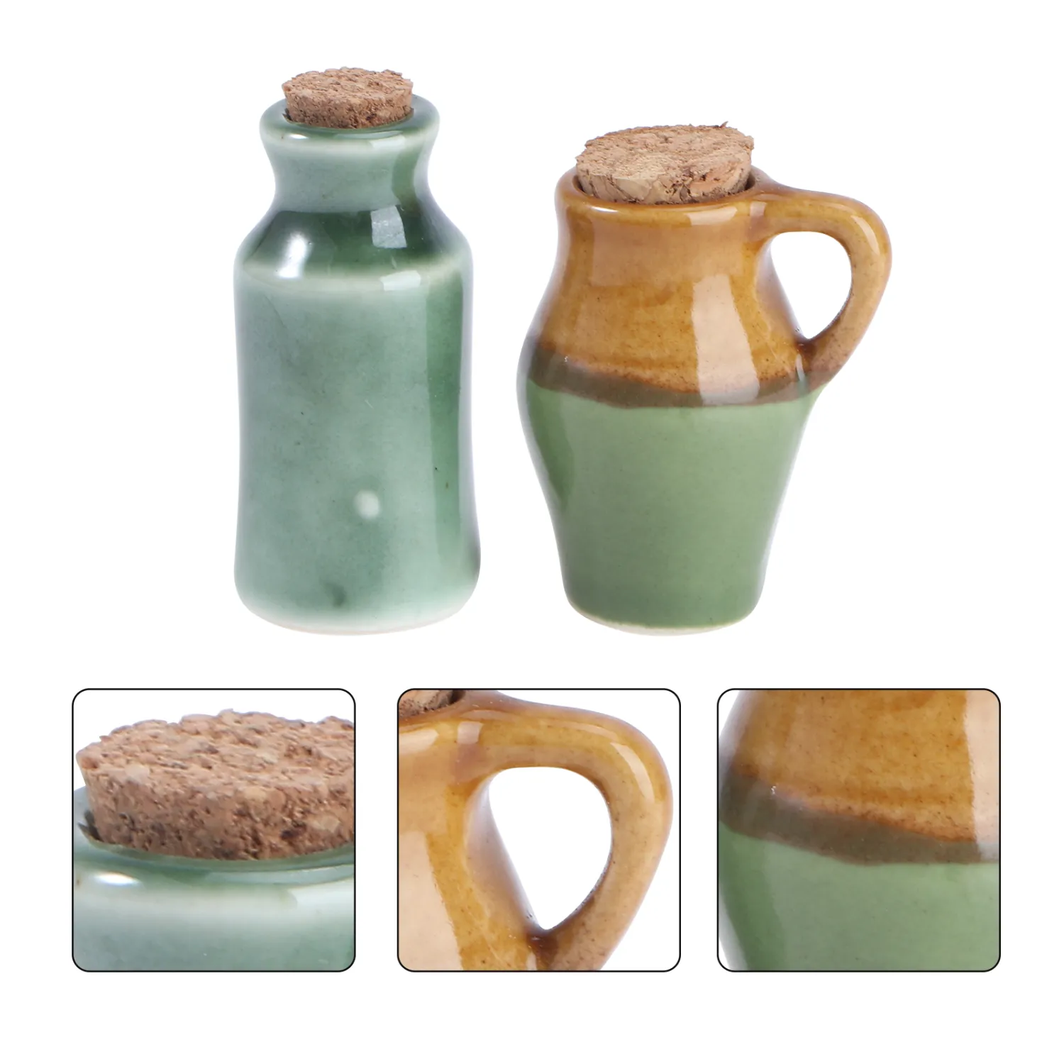 2pcs Mini Ceramic Jar Models Ceramic Cork Jars Mini Scene Decor Mini Scene Jars