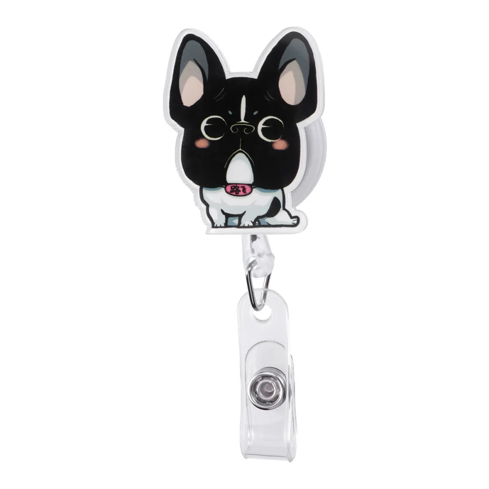 Cartoon Black Dog Shaped Retractable ID Badge Reel Badge Holder Reel Clip On Holders With Clip For Nurse Doctors Teachers