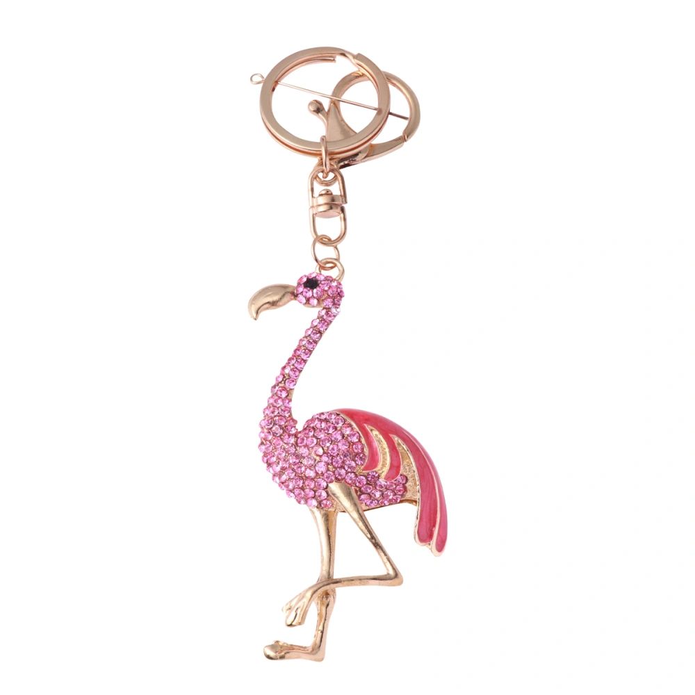 Pink Flamingo Design Keychains Rhinestone Key Rings Pendant Fashion Key Holder Craft Hanging Ornaments Gift