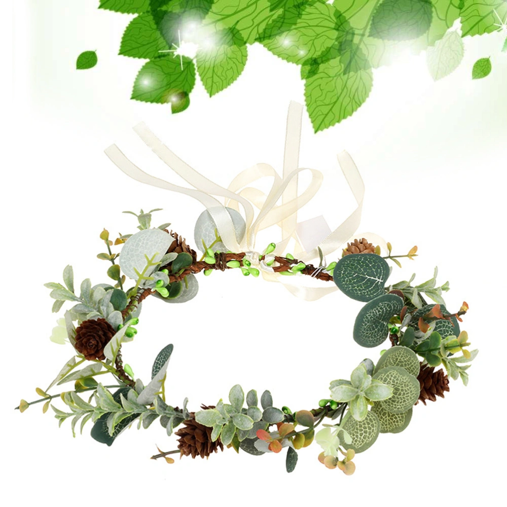 1PC Pine Cone Wreath Simulation Plant Garland Fashion Head Wedding Photo Headdress Hair Accessory