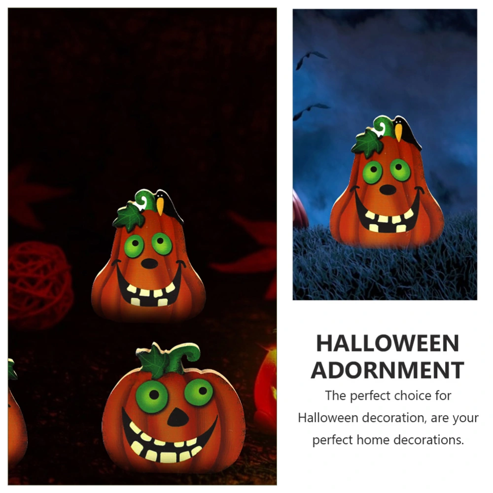 3Pcs Halloween Pumpkin Adornment Wooden Desktop Decor Home Ornament Orange