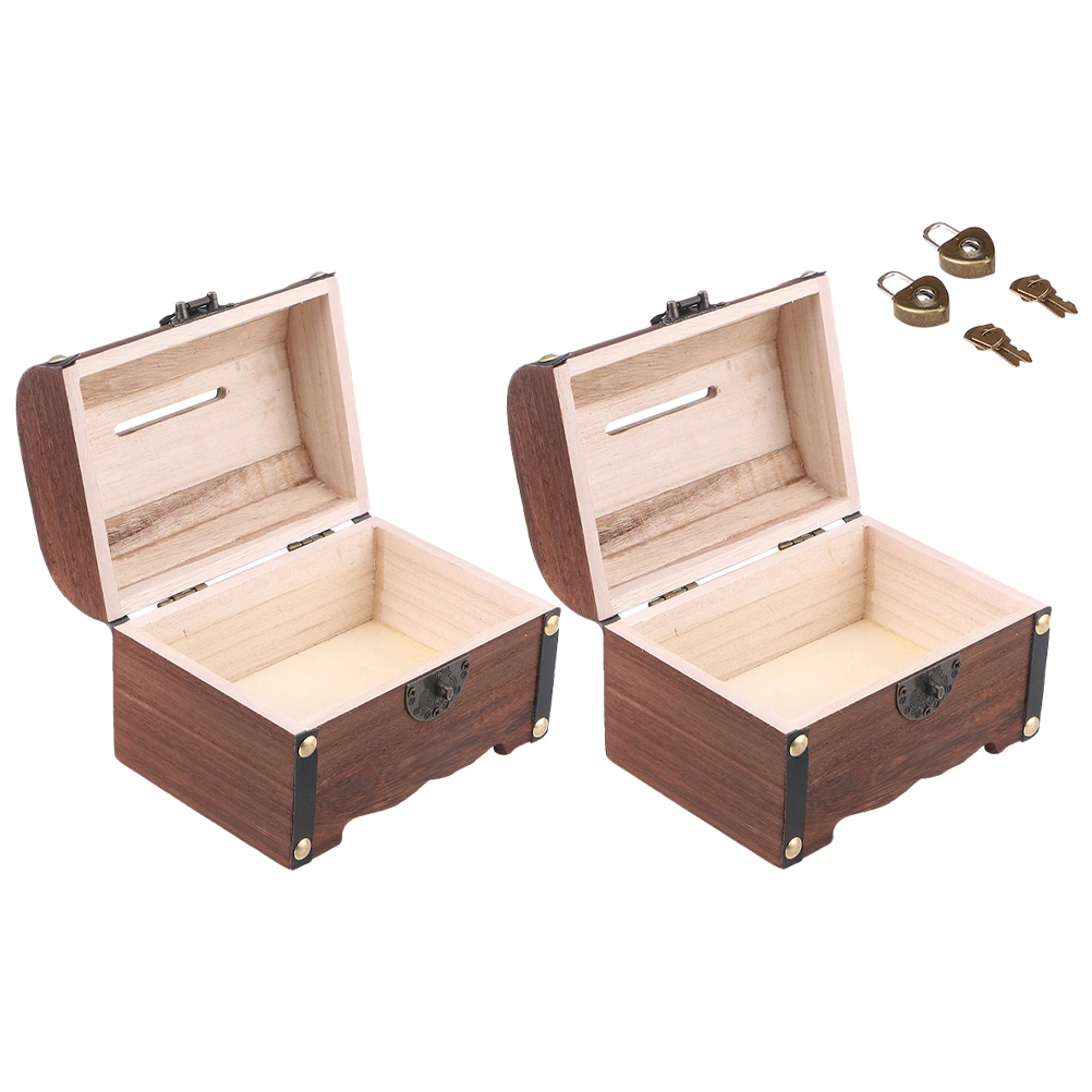2pcs Vintage Treasure Holding Boxes Piggy Bank Organizer Saving Case with Lock