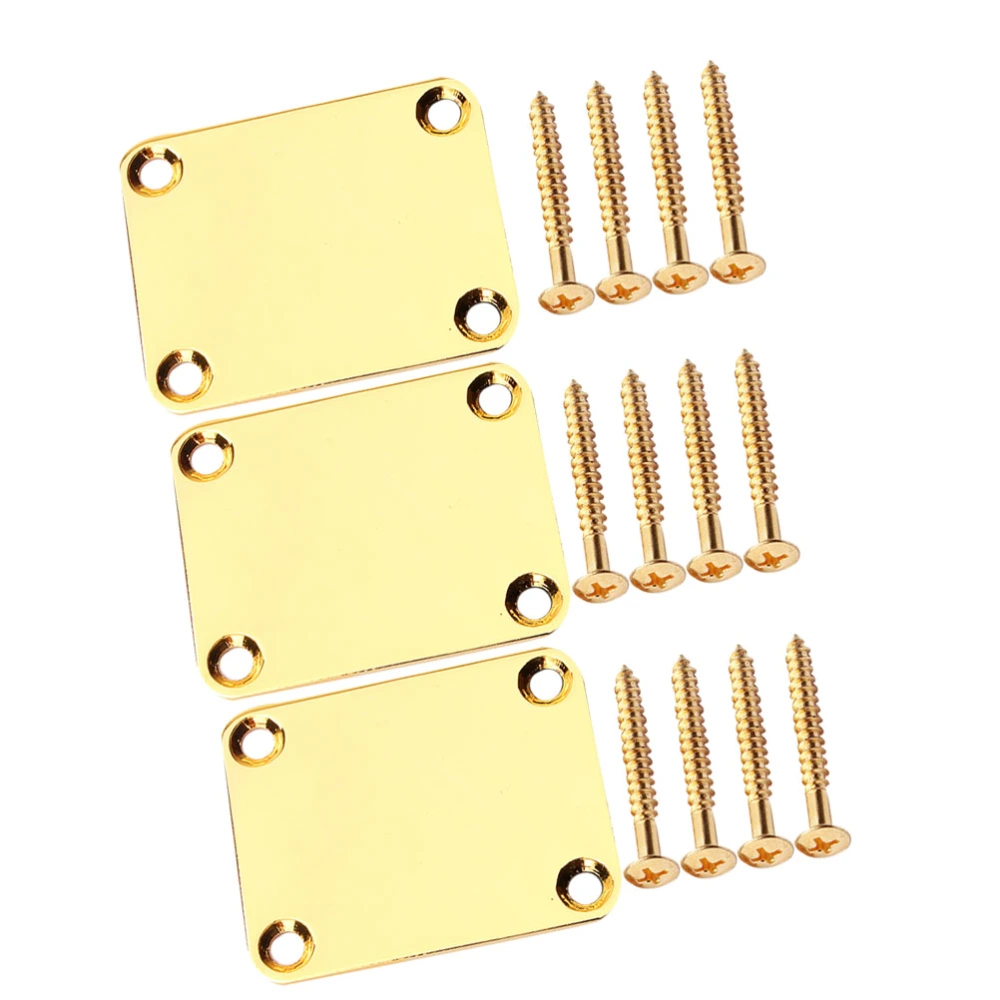 3pcs Electric Guitar Neck Plate Bass Guitar Neck Strength Connecting Board Joint Plate for Guitar Bass with Screws (Golden)