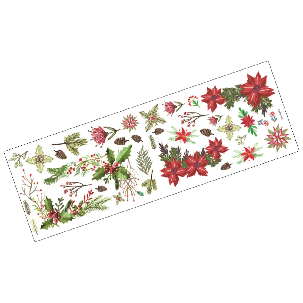 1 Sheet Xmas Flowers Wall Stickers Self-adhesive Window Sticker Christmas Decor