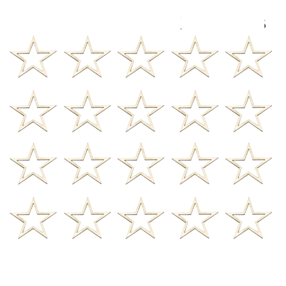 100pcs Hollow Five-Pointed Star Wooden Pieces DIY Cutouts Embellishments Wood Ornament Craft Accessories (3cm)