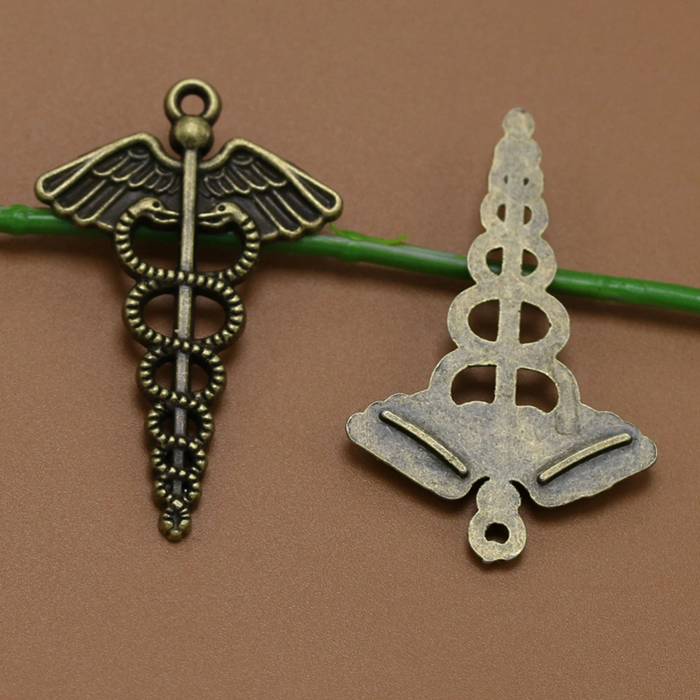 10pcs Retro Alloy Caduceus Shape Pendants Charms DIY Jewelry Making Accessory for Necklace Bracelet (Bronze)