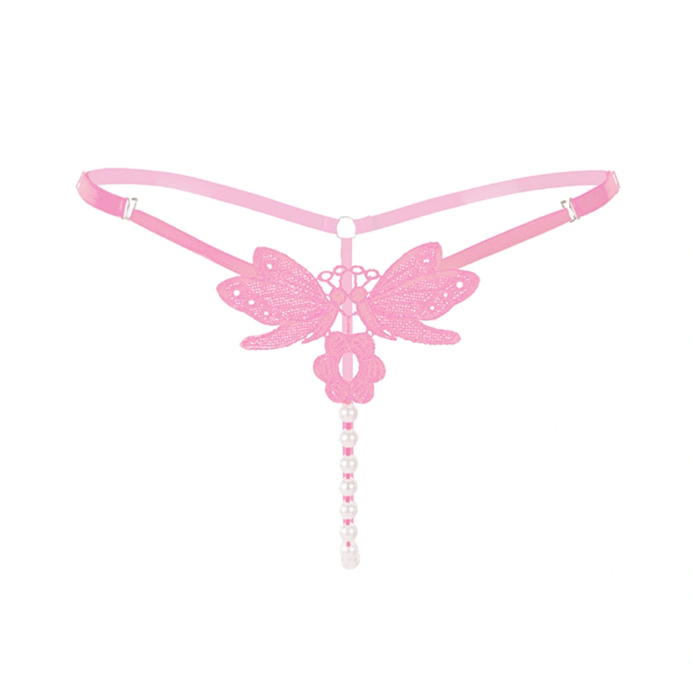 Free Size Women Sexy G-string Thongs T-back Lingerie Underwear with Imitation Pearl (Pink)