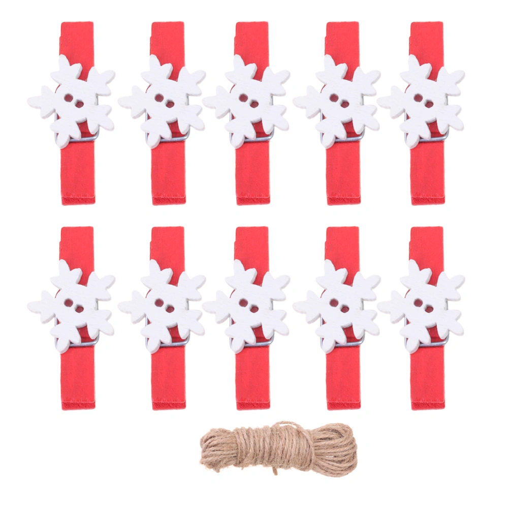 50 Pcs Christmas Wooden Clothespins Mini Snowflake Photo Clips Festive Fashion Wooden Pegs with 10 Meters Jute Twine for Hanging Christmas Cards Photo Paper Crafts