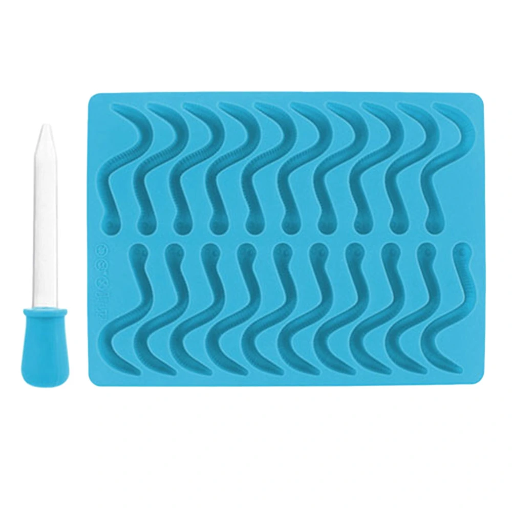 Worm Silicone Mold with Dropper Chocolate Jelly Candy Ice Cube Baking Mould Baking Tool (Blue)