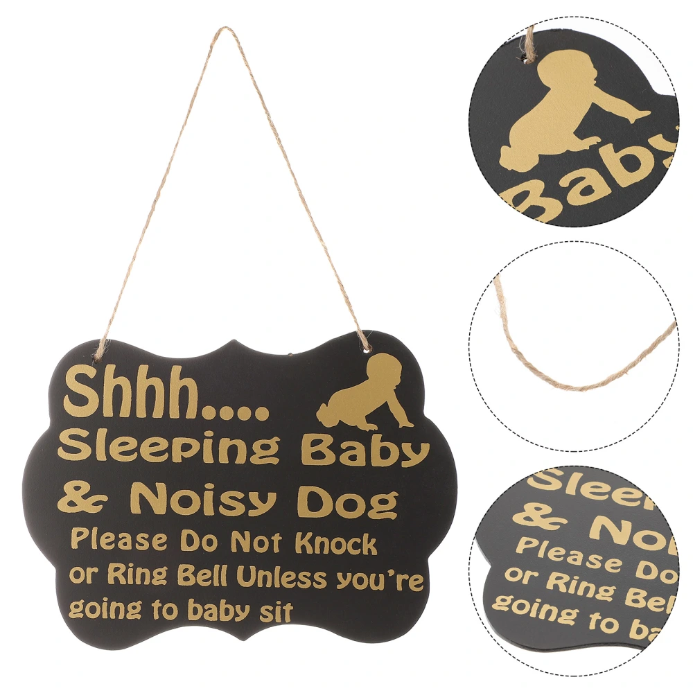 Shhh Sleeping Baby Door Sign Do Not Disturb Sign Baby Room Hanging Wooden Decorative Sign Do Not Knock or Ring Baby Sleeping Hanger Sign (Black)