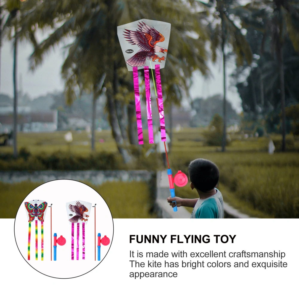 2 Sets Creative Kids Kite Cartoon Animal Kite Outdoor Kite Toy with Fishing Rode