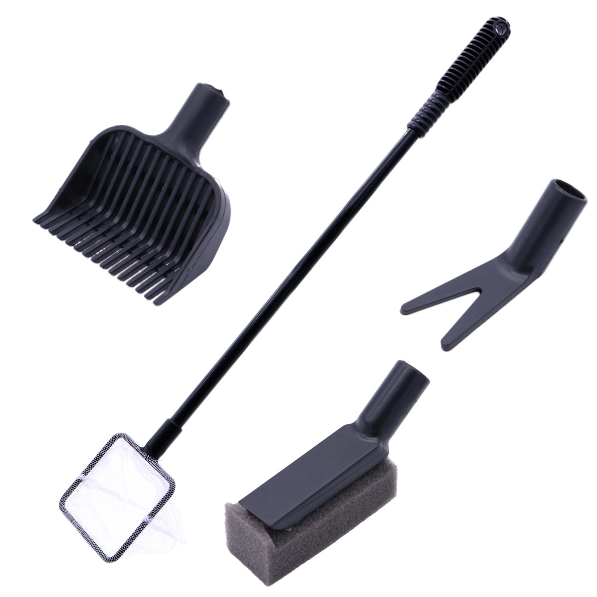 Plastic 4 in 1 Fish Tank Aquarium Cleaning Brush Complete Aquarium Cleaning Kit Fish Tank Clean Set Fish Net + Rake + Fork + Sponge