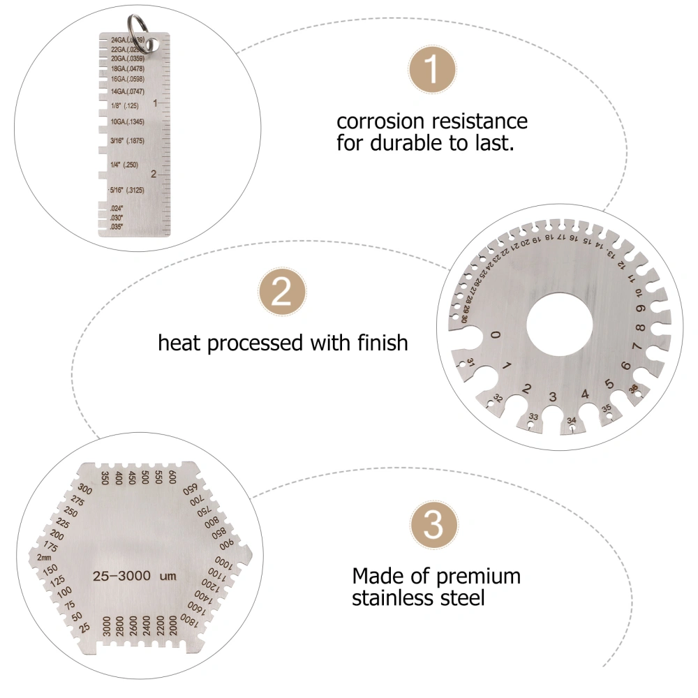3 Pcs Wet Film Comb Thickness Gauge Round Cable Sheet Gage Set  (without Buckle)