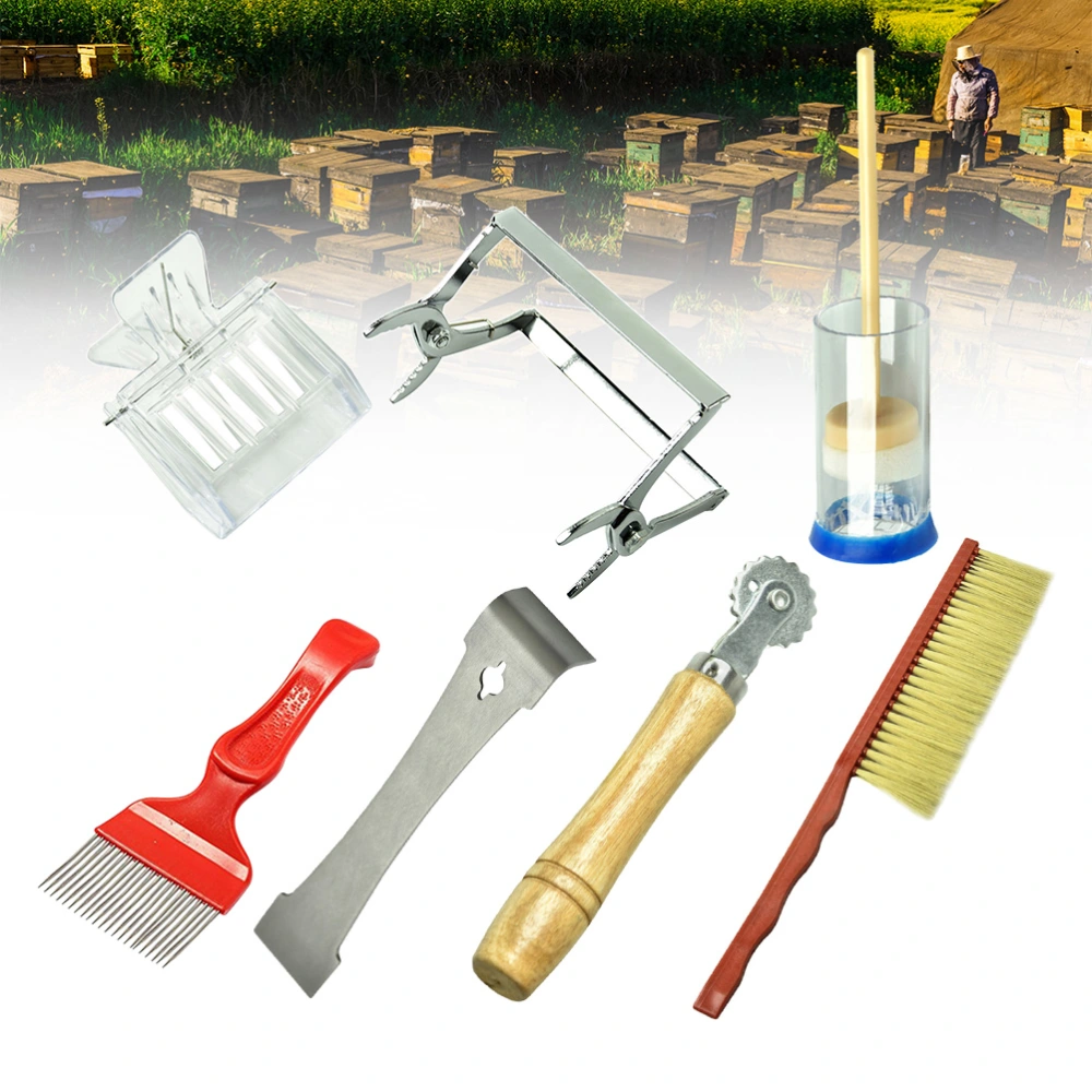 7PCS Beekeeping Tools Kit Bee Hive Box Beekeeping Supplies Queen Catcher Marker Bee Brush Apiculture Honey Tools