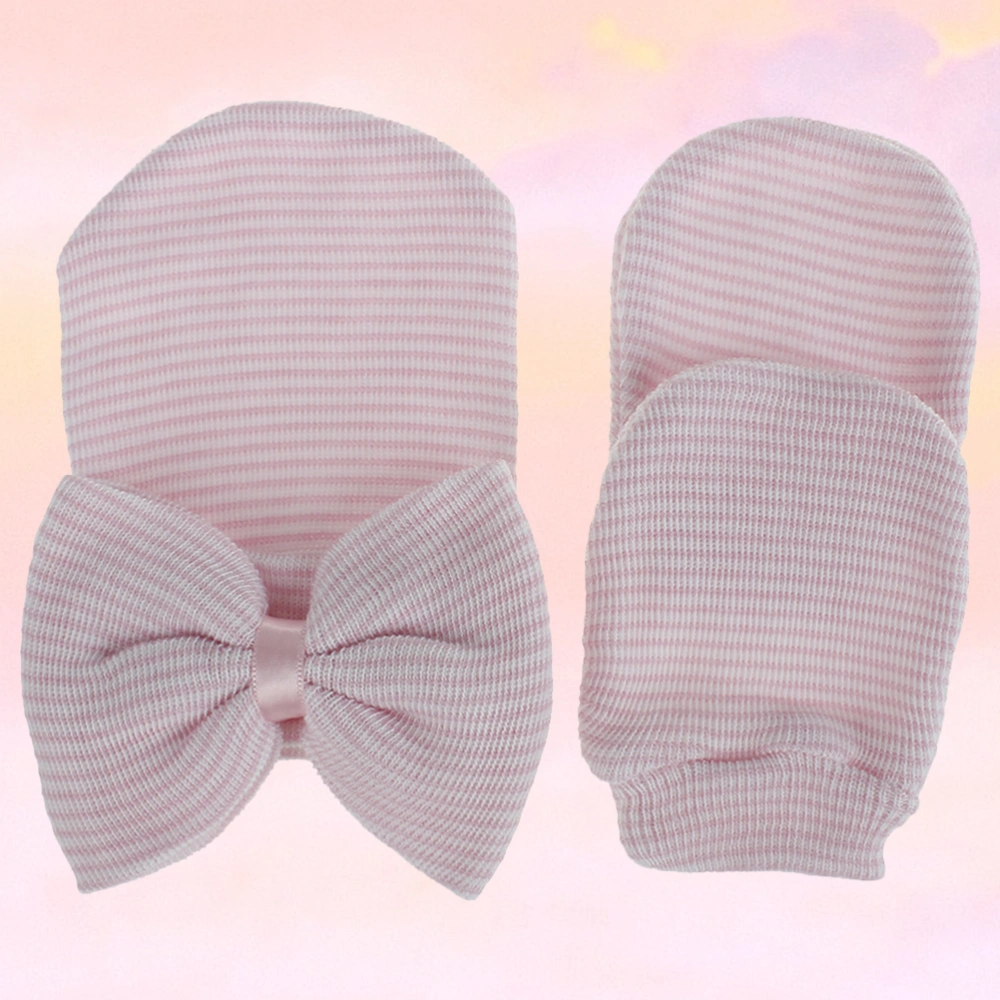 Baby Knit Glove Hat Big Bowknot Decorative Hat Baby Clothing for Girl (Pink)