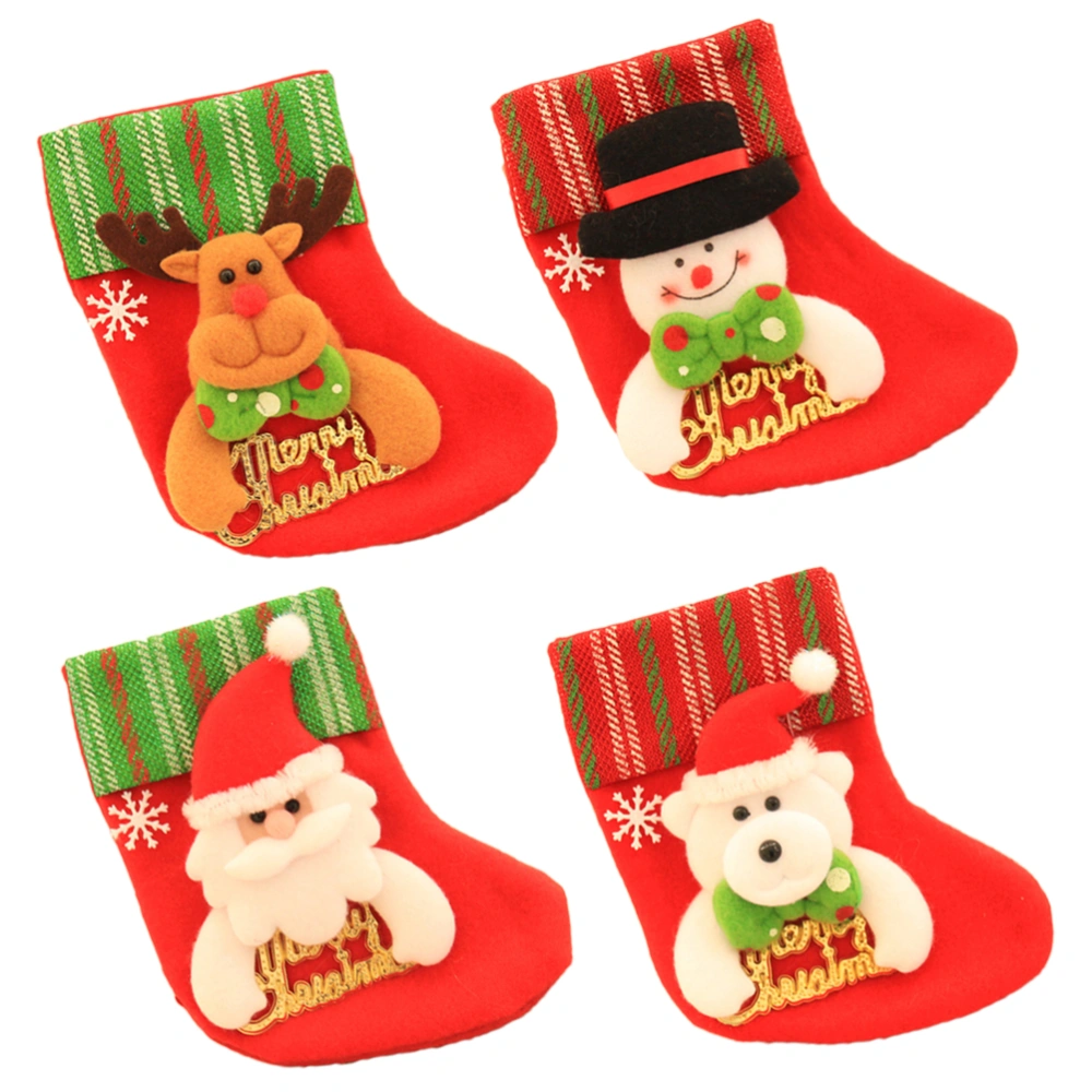 12pcs Mini Christmas Stockings Felt Socks Tree Fireplace Door Hanging Decorations (Mixed Pattern)