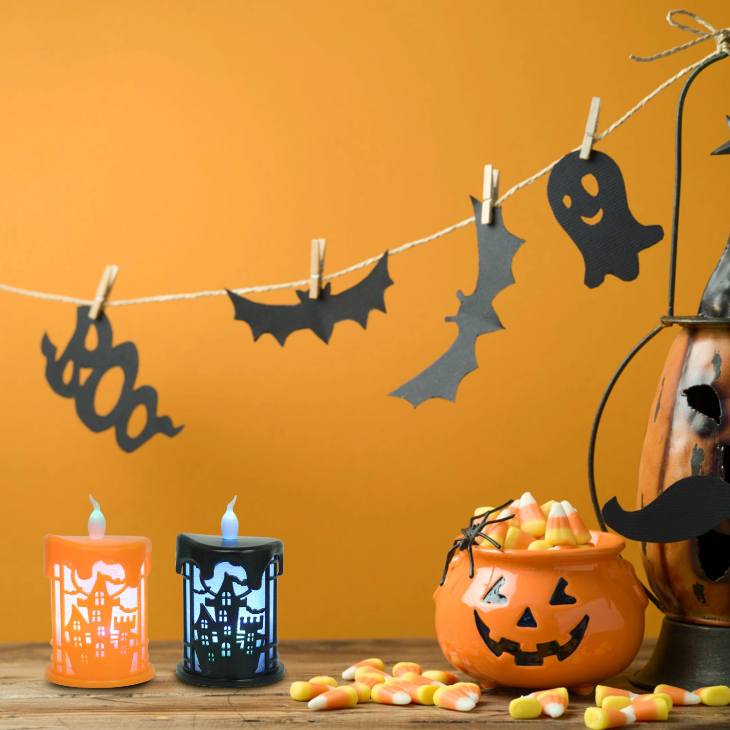2Pcs Halloween LED Lamps Candle Shaped Lights Festival Decorative Night Lamps