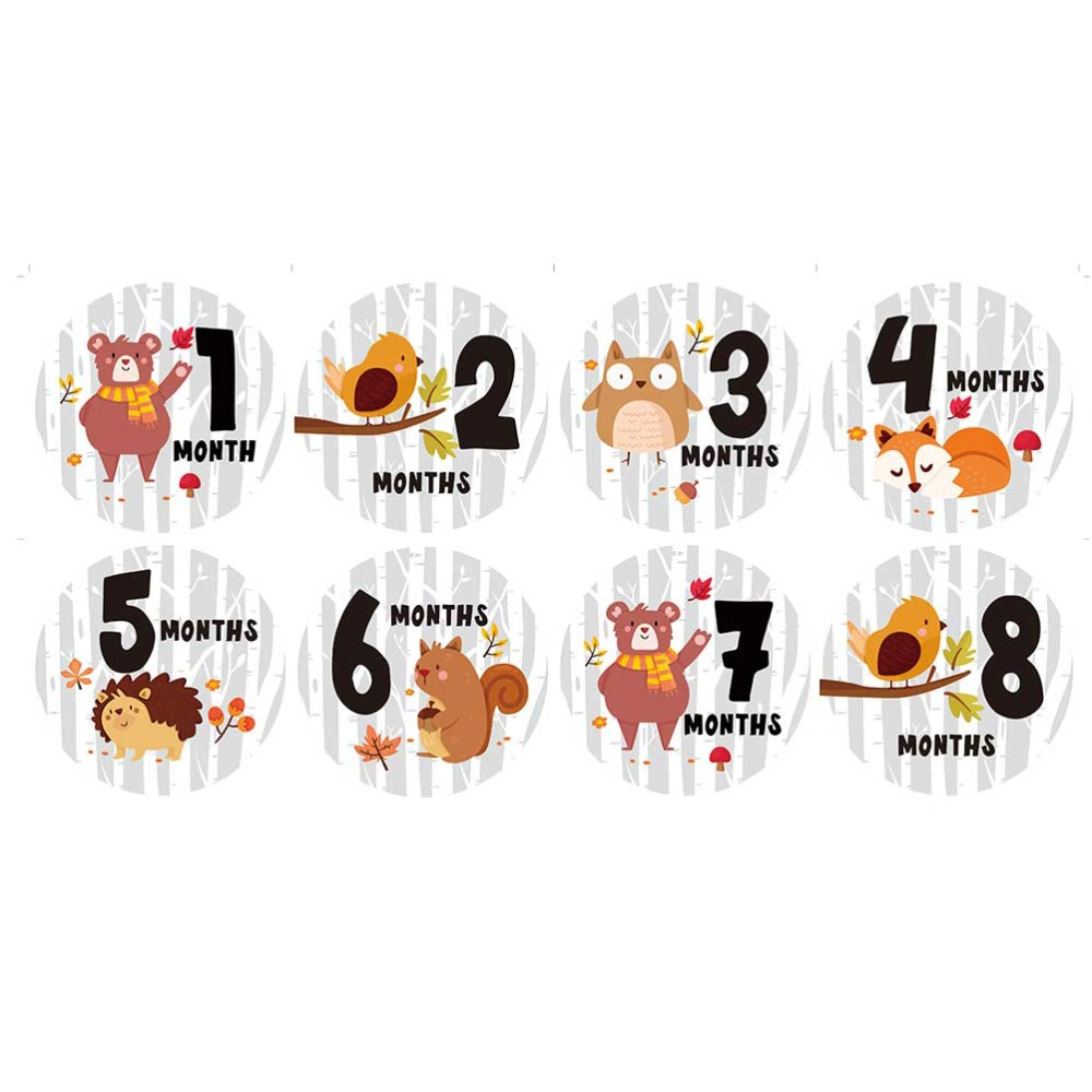 12PCS Creative Round Shape Sticker Baby Month Stickers Animal Pattern Milestone Self-Adhesive Stickers for Newborns Babies Photography