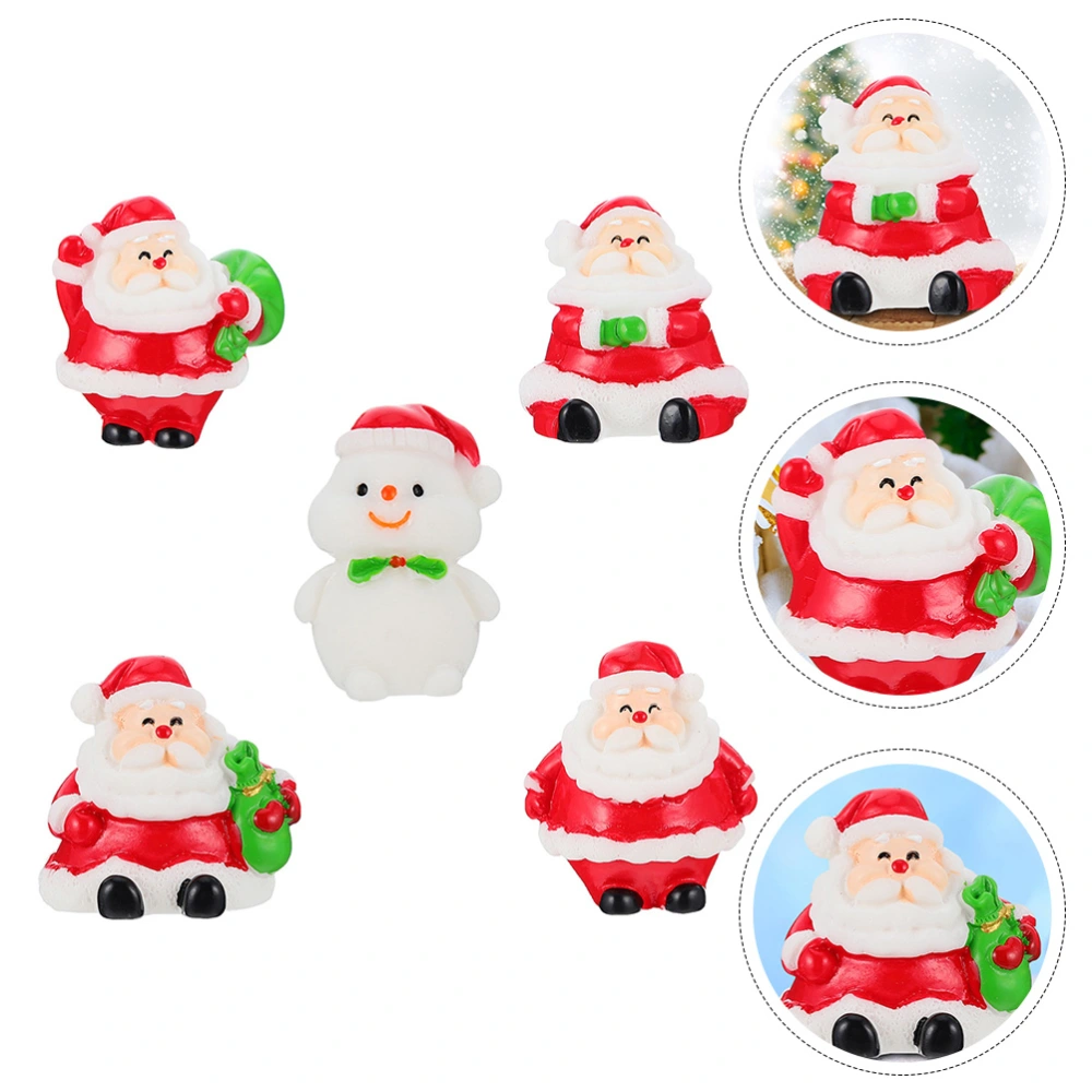 5pcs Miniature Christmas Decorations Resin Santa Clause Snowman Ornaments