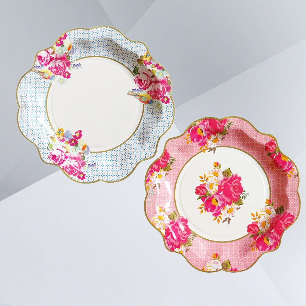 12Pcs Disposable Paper Dinner Plates European Style Petal Design Plates Party Supplies (Mix Colour)