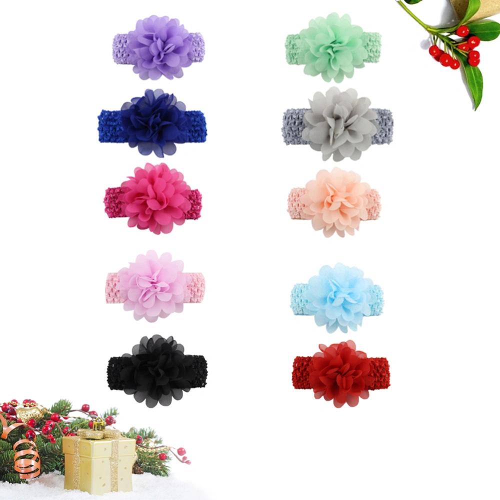 10pcs Lovely Chiffon Headbands Flower Headwrap Elastic Hair Band Photography Prop for Baby Kids