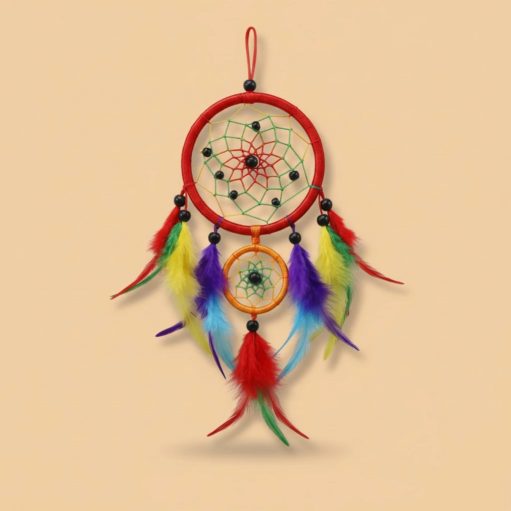 Long Handmade Bohemian Dream Catcher Ethical Hanging Dreamcatcher Wall Art with Multicoloured Rainbow Feathers and Beads Traditional Crochet Hanging Pendant Decoration