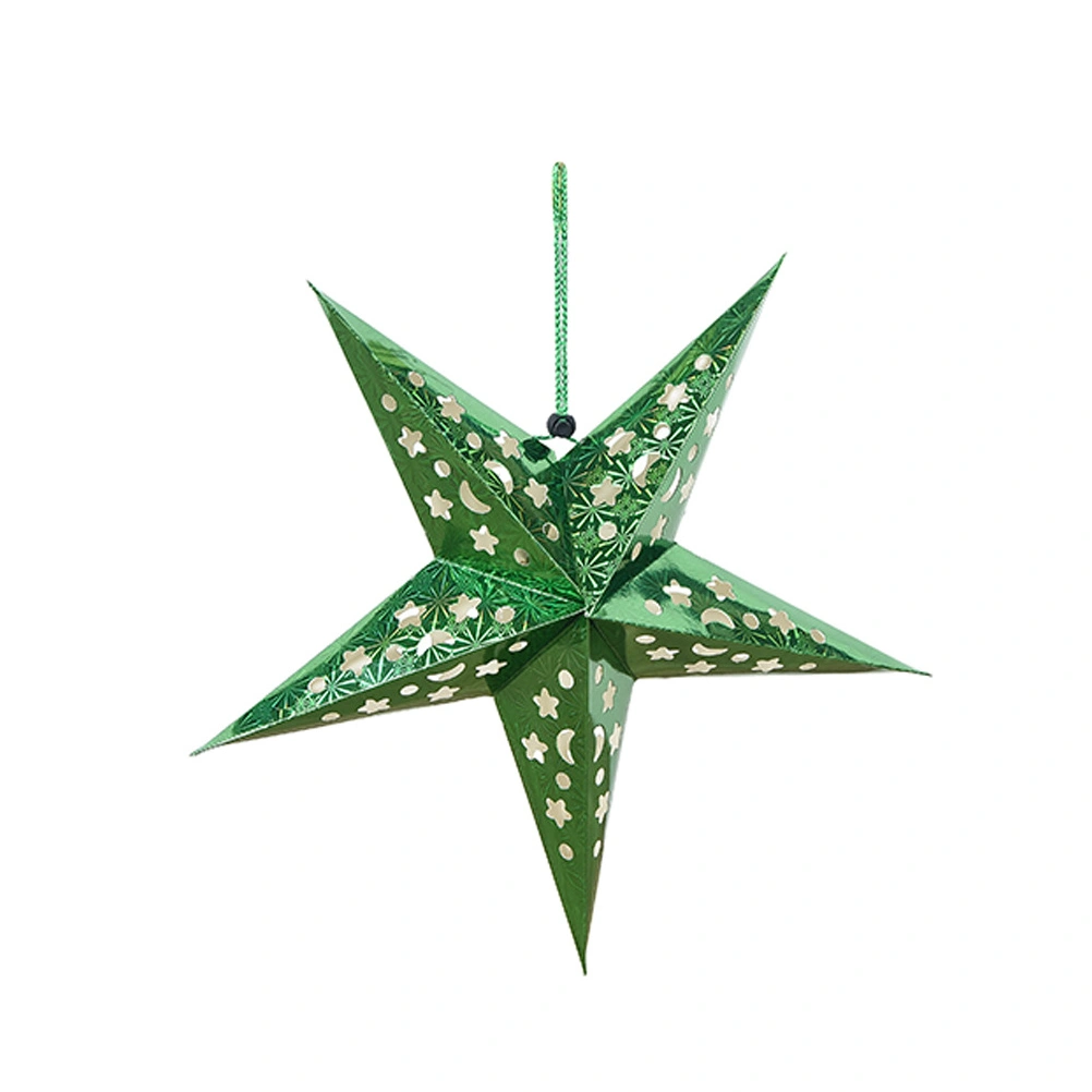 8pcs Shiny Ceiling Paper Star Lampshade Hanging Party Home Decor for Wedding Birthday (Green)