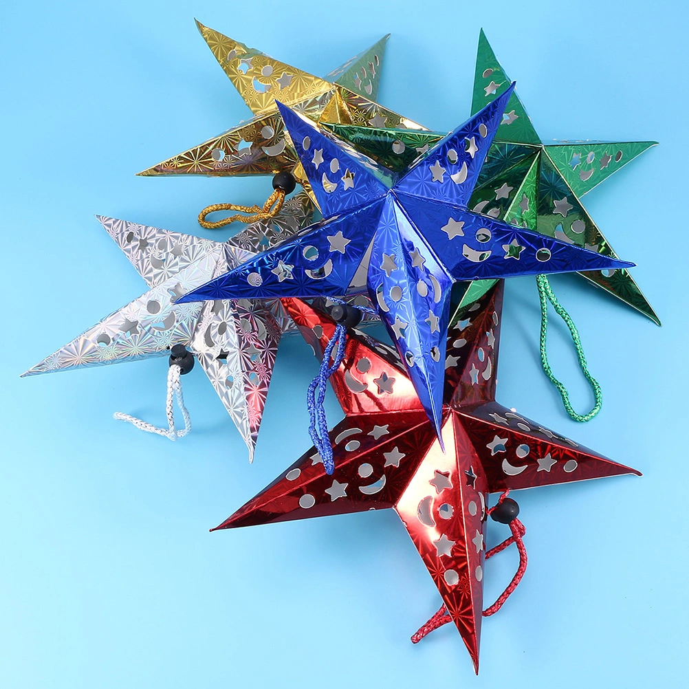 8pcs Shiny Ceiling Paper Star Lampshade Hanging Party Home Decor for Wedding Birthday (Green)