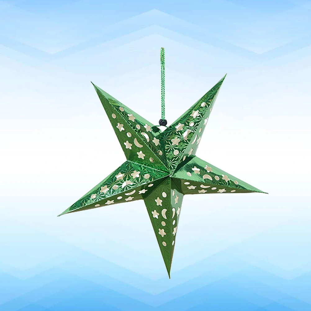 8pcs Shiny Ceiling Paper Star Lampshade Hanging Party Home Decor for Wedding Birthday (Green)