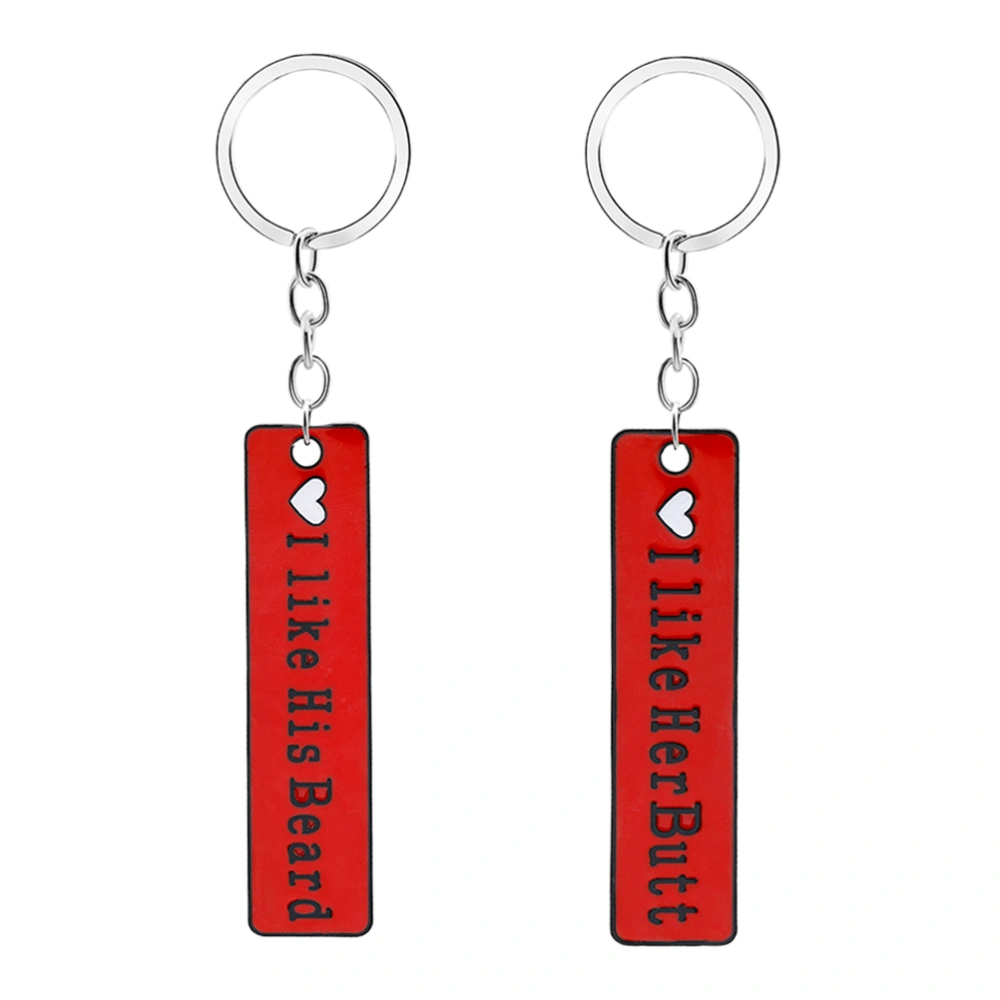 2pcs English Letter Keychains Lovers I Like Her Butt His Beard Decorative Hanging Gifts Keyrings for Man Woman (Colorful)