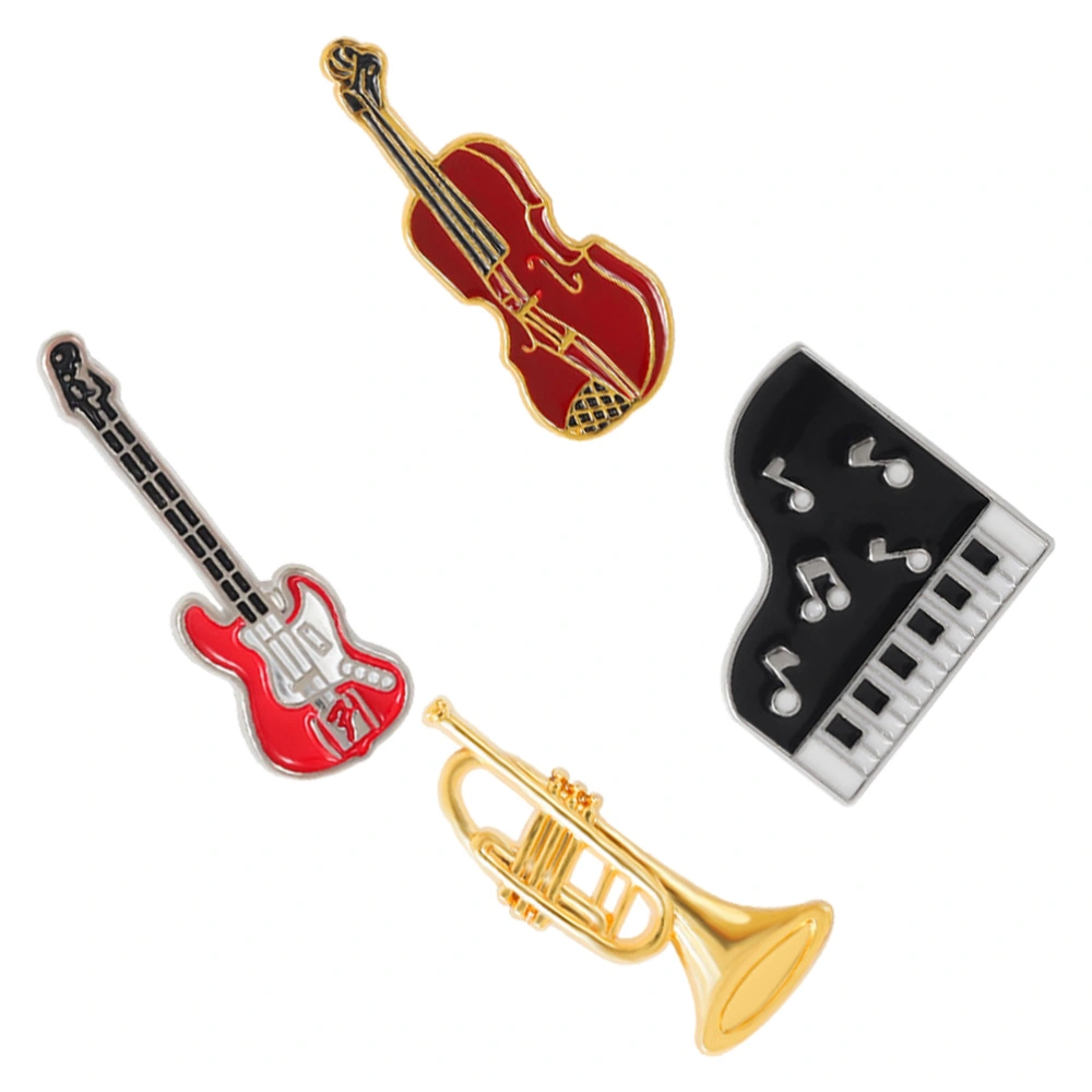 4pcs Musical Instrument Brooch Creative Guitar Violin Badge Clothing Breastpin