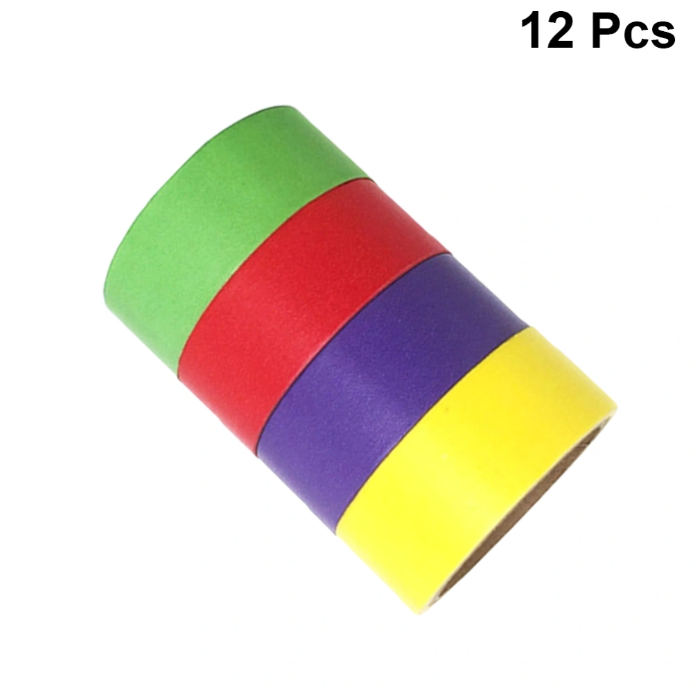 12 Rolls of Coloured Tape Holiday Gift Decorative Tape DIY Tape Adhesive Masking Tape for Planners Scrapbooking Phone Art Craft Gifts DIY Decoration - 4.6x1.8cm (Yellow, Purple, Green and Red)