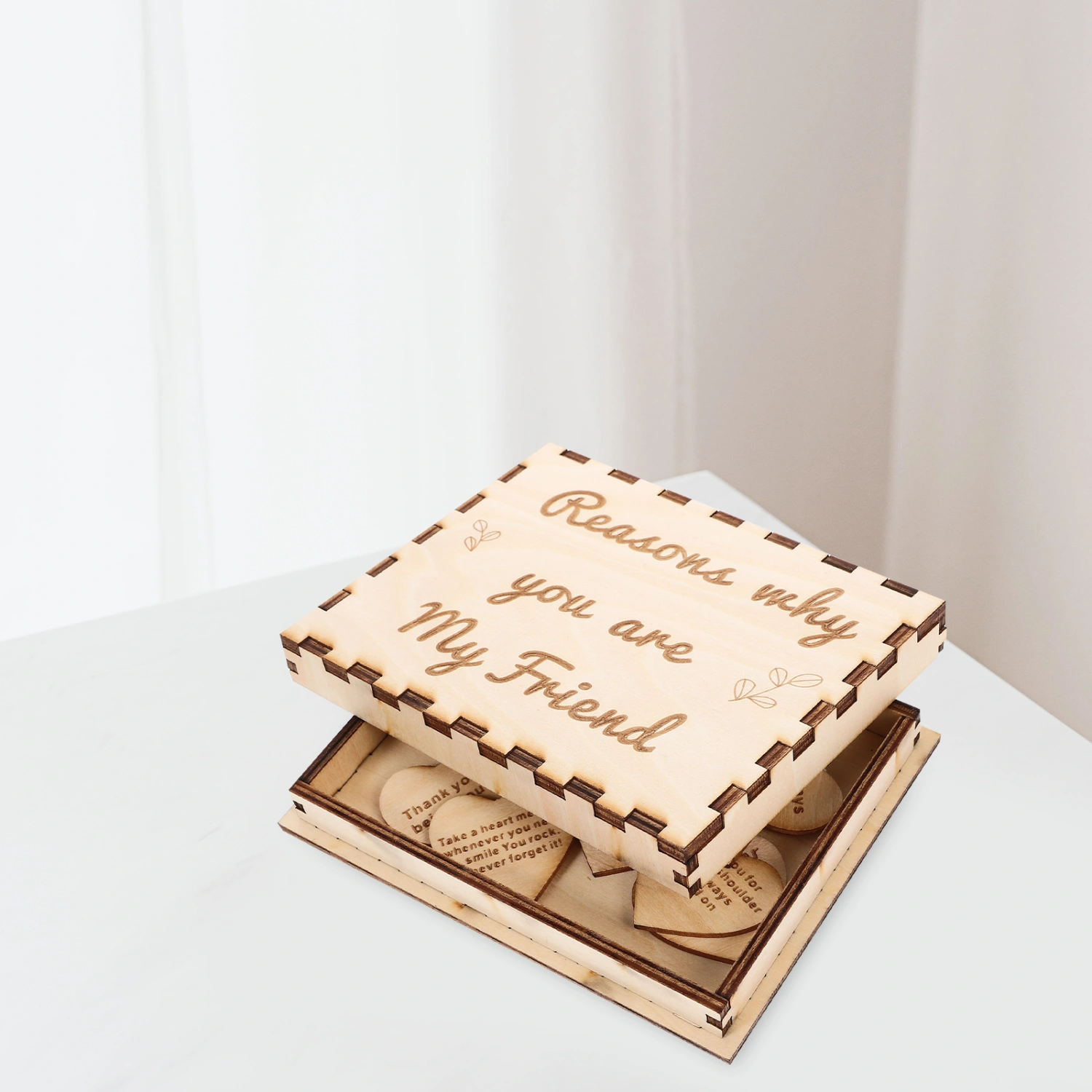 1 Set Decorative Wood Box Friendship Gift Box Friendship Appreciation Gift Box with Heart Slices