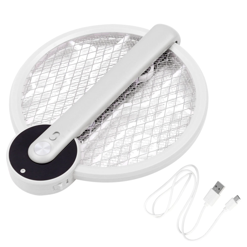 Foldable Fly Swatter Repellents Portable Bug Zapper Light USB Rechargeable Handheld Mosquito Killer Swatter (Beige)