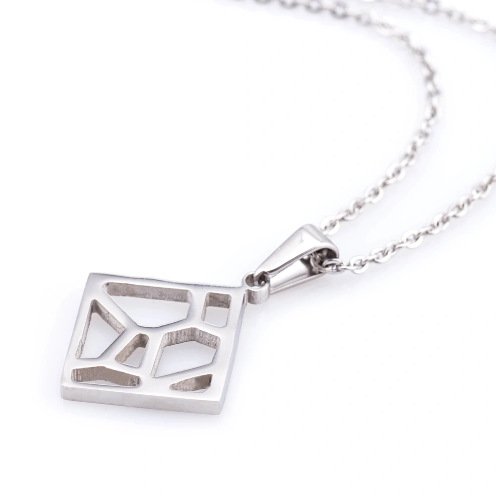 Fashion Stainless Steel Geometry Square Pendant Necklace Chain Charms Jewelry for Women Girls