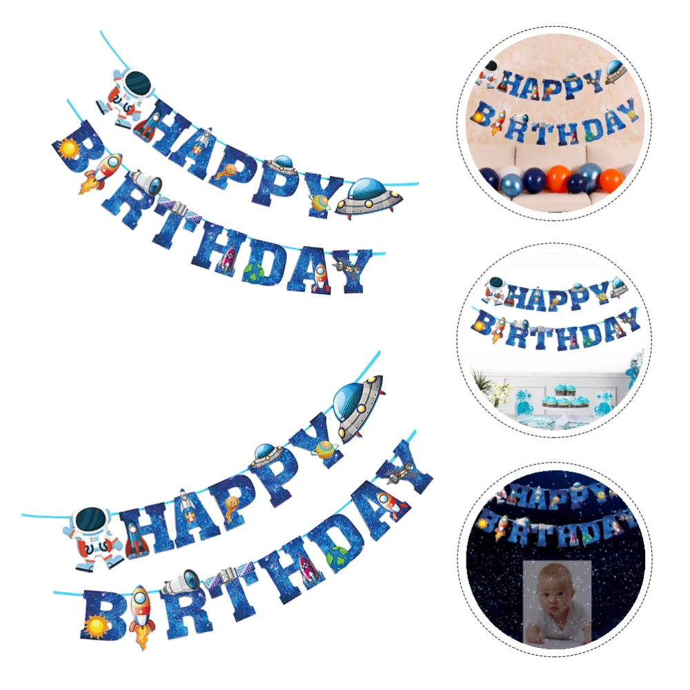 2pcs Astronaut Happy Birthday Decorative Banners Party Garlands (Assorted Color)