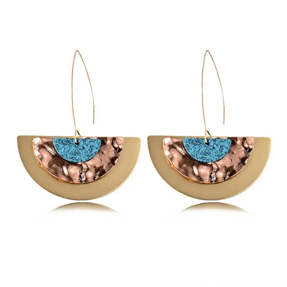 Copper Earrings Handmade Beautiful Semicircle Decorative Eardrop Polishing Earrings for Woman