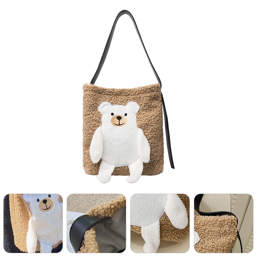 Bear Pattern Shoulder Bag Plush Tote Bag Fashionable Handbag for Women Female