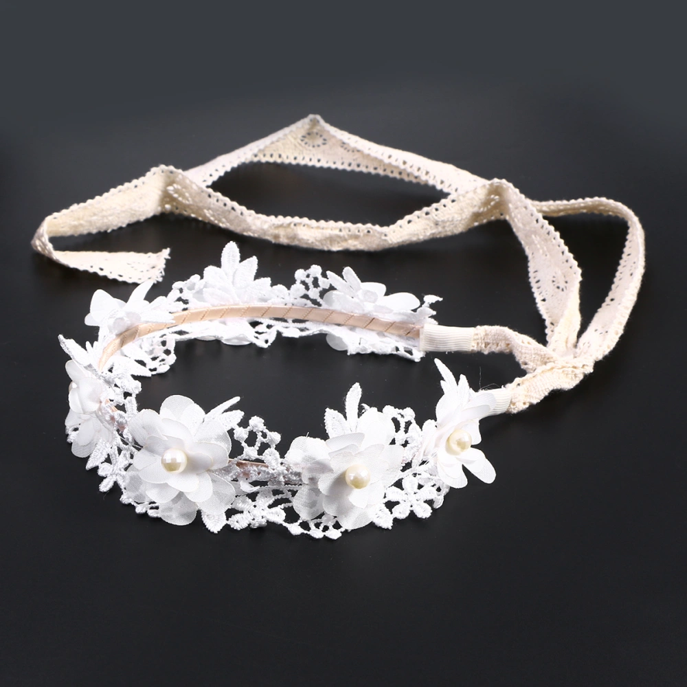 Korean Style Lace Flower Crown Head Band Hair Accessories Lovely Embroidery Headband for Grils Hair Band Hair Bow (White)