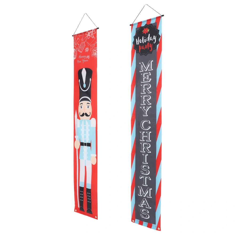 1 Pair Merry Christmas Nutcracker Knight Pattern Door Porch Sign Door Banner