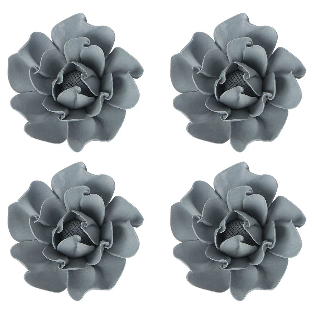 4 Pcs Handmade Ceramic Flower 3D Seamless Nail Pendant Wall Decoration Creative Wall Hanging Decor for Living Room Bedroom Grey