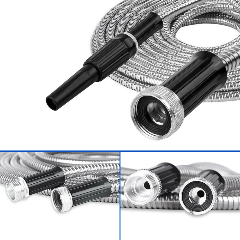 100Ft Stainless Steel Telescopic Garden Hose Watering Hose Garden Water Hose Pipe Free Spray Nozzle Home Silver EU Standard