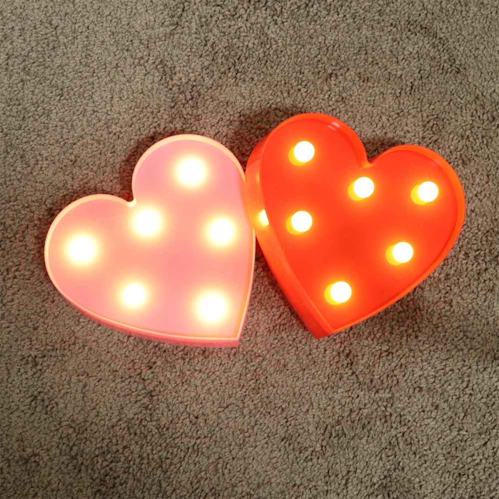 2 Pcs LED Night Light Creative Heart Shape Decorative Lamp Night Lamp for Valentines Day Childrens Room Party - Size S/No Battery  (Pink + Red)