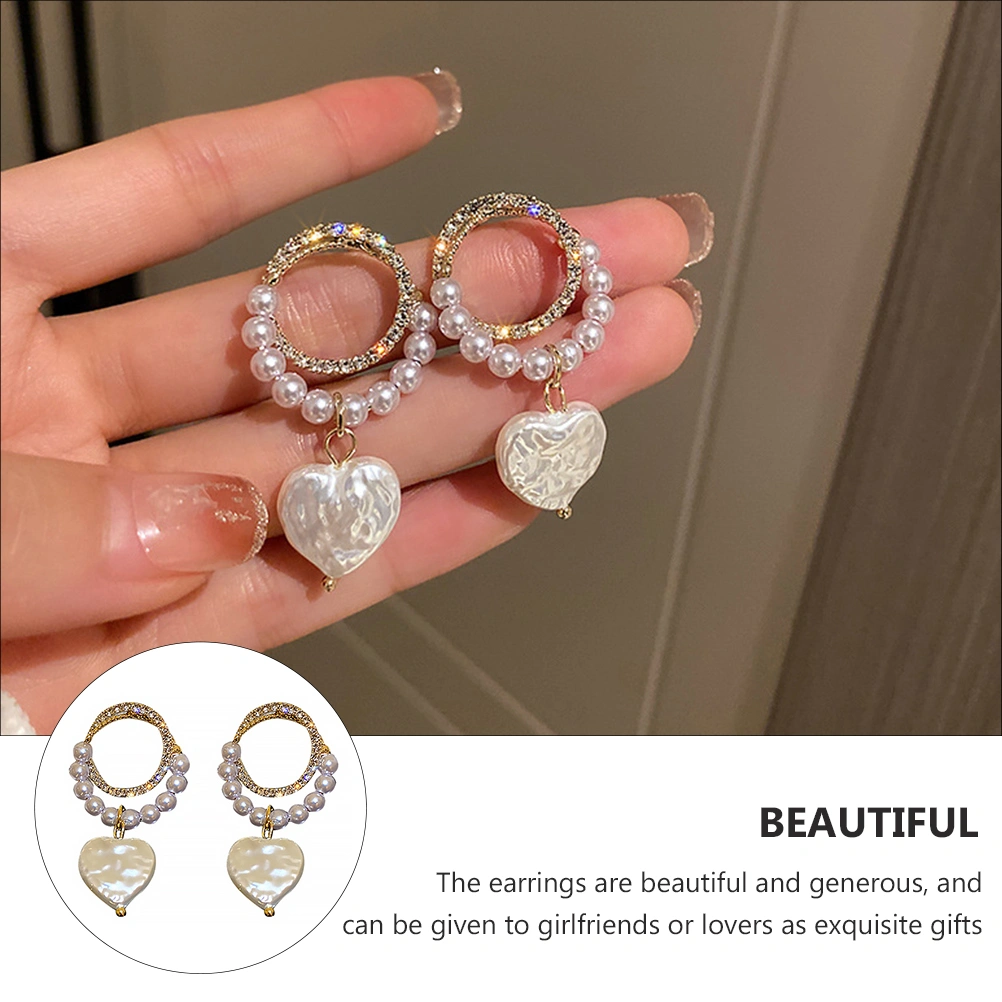 1 Pair Sterling Silver Pearl Earrings Dangle Heart Earrings Women Stud Earrings