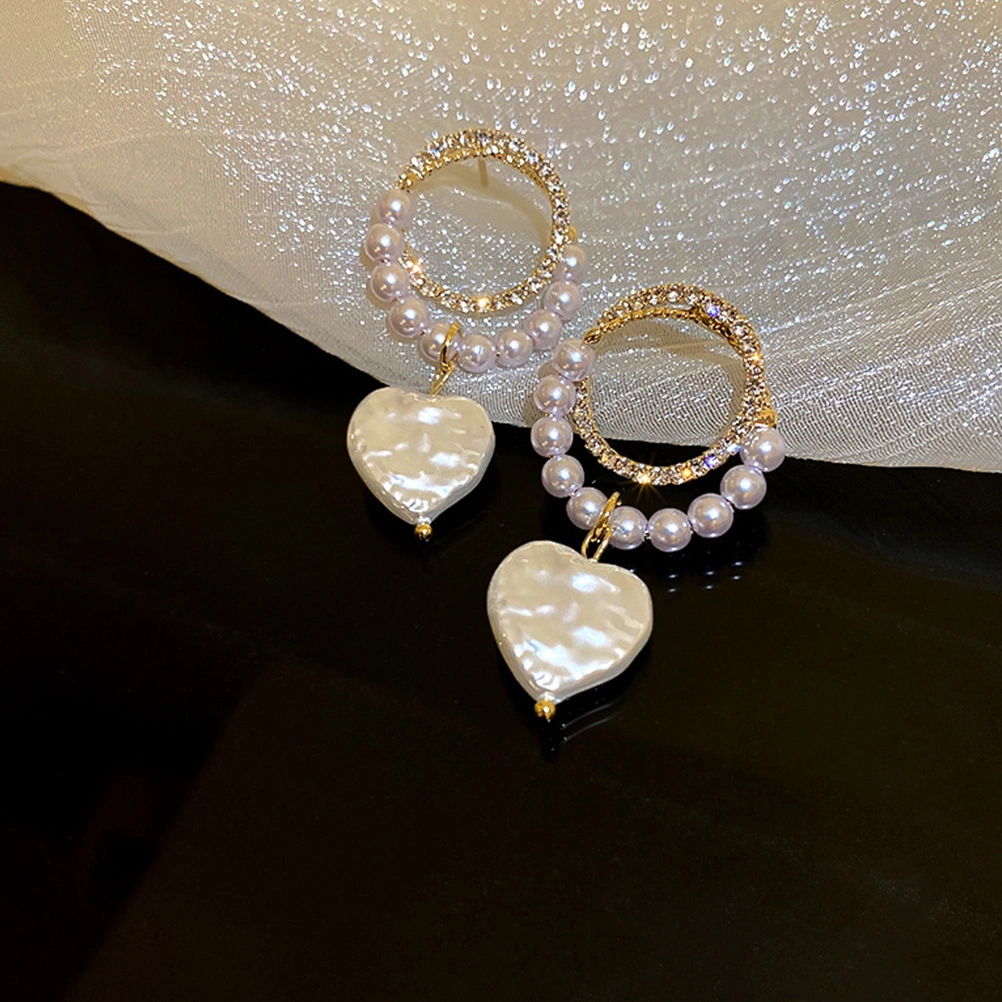 1 Pair Sterling Silver Pearl Earrings Dangle Heart Earrings Women Stud Earrings