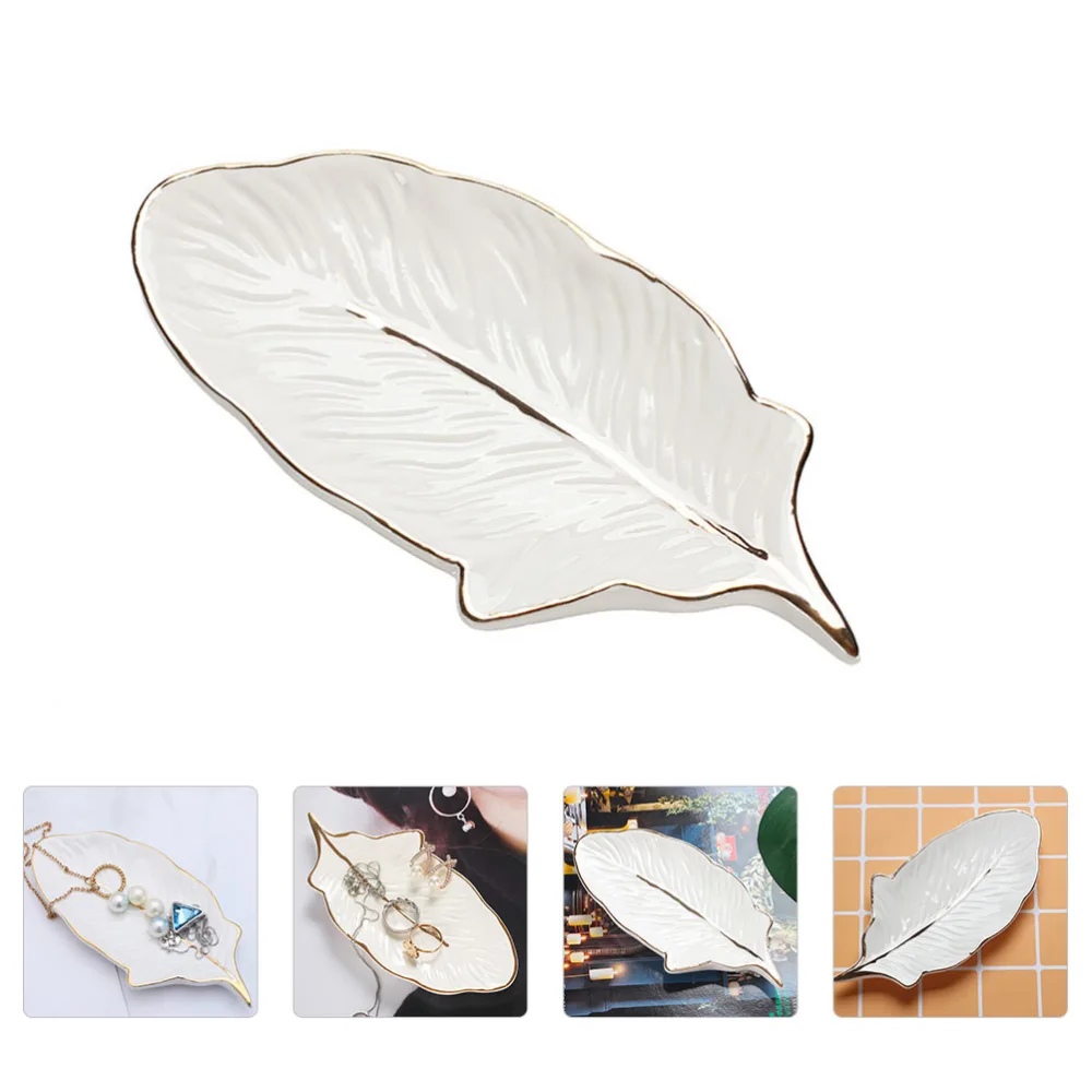 1pc Feather Storage Tray Lovely Ceramic Storage Case Beautiful Desktop Decor