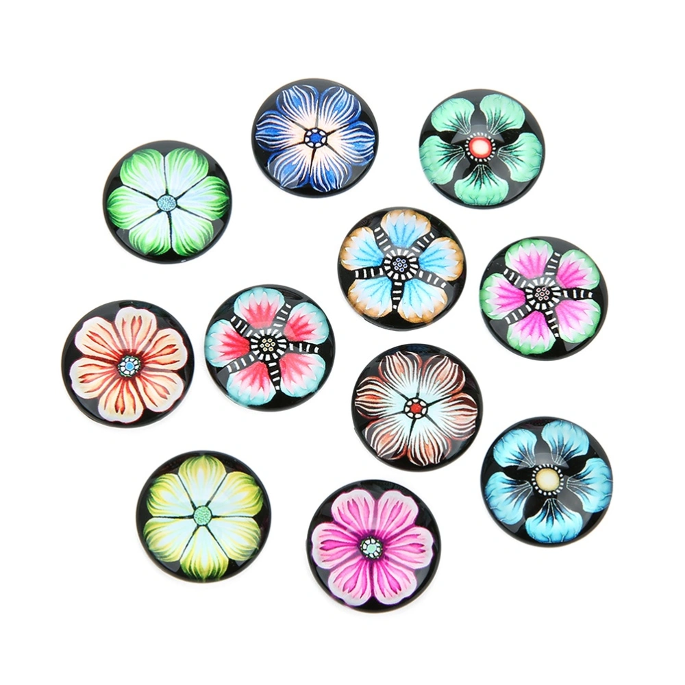 20Pcs DIY Jewelry Accessories Gems Glass Sticker Plant Flower Series Sticker Round Patches Pasters Black (Mixed Style 12mm)